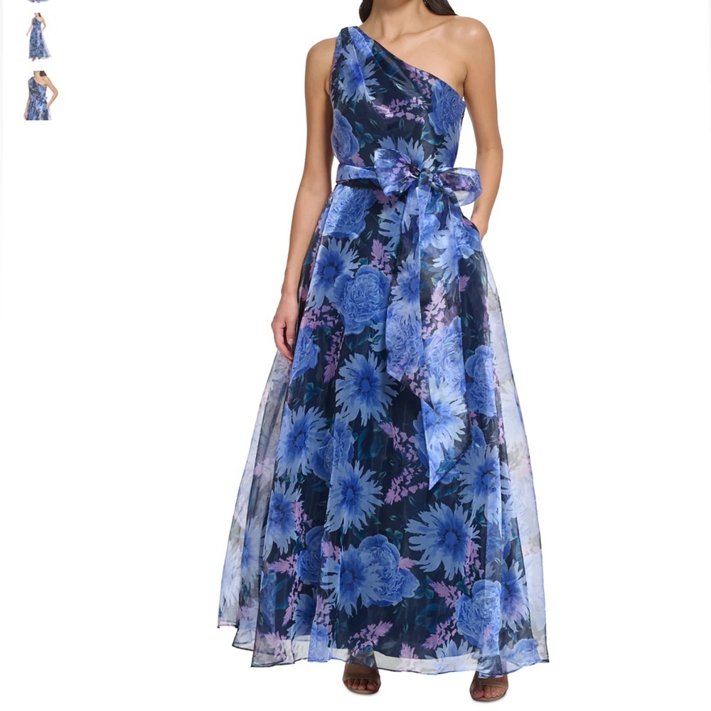 Eliza J One Shoulder Floral Gown Size 14 Women Feminine Party Cocktail Tie Waist